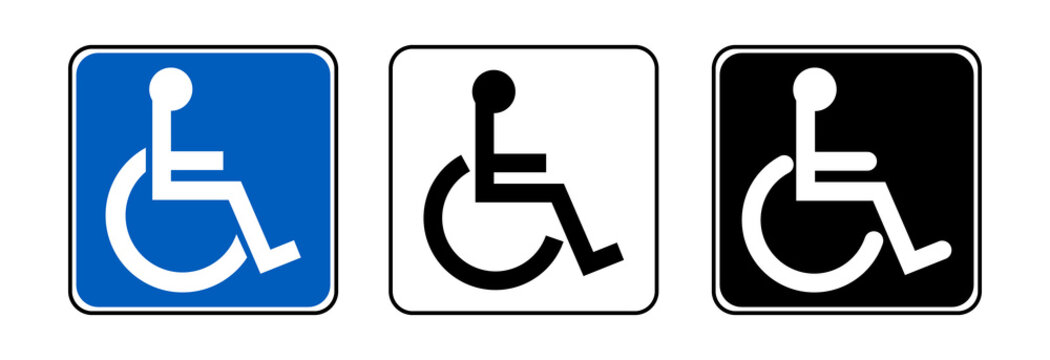 Disabled vector icon.Wheelchair Symbol.The International Symbol of Access (ISA) isolated on white background.Set of Handicap icons.