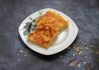 Delicious Turkish food; Tray pastry; (Turkish name; Su boregi)