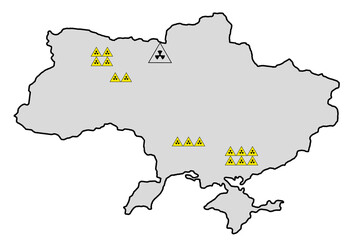 Nuclear power plants map in Ukraine. Existing power units of nuclear power plants of Ukraine