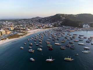 Arraial do Cabo, Rio de Janeiro, Brazil - red sunrise of wonderful paradise beach with white sands and turquoise water