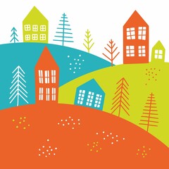 Vector illustration with colored European houses