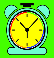 Silhouette clock colorful background green yellow red blue orange and green center
