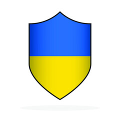 Ukrainian flag in the shape of a shield. Shield icon isolated. Save of Ukraine. National ukrainian flag. Vector illustration.