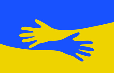 Hand hugs with Ukrainian Flag Support Ukraine   