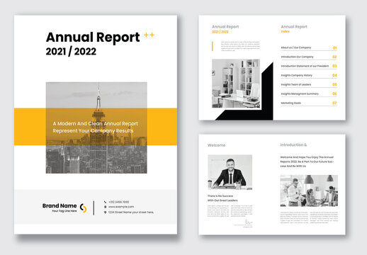 Annual Report Brochure Layout with Yellow and Black Accents