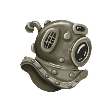 watercolor illustration. Underwater helmet. Isolated on a white background.