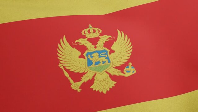 National flag of Montenegro waving original colors 3D Render, Republic of Montenegro flag textile or Zastava Crne Gore, coat of arms Montenegro independence day, Montenegrin