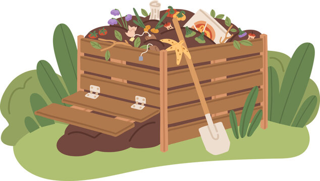 Compost box full of organic bio waste illustration