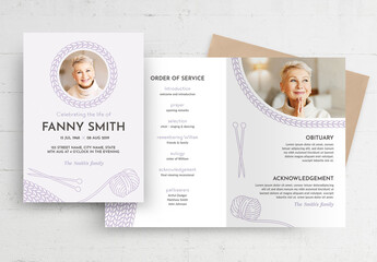 Funeral Program Obituary Layout with Knitting Theme