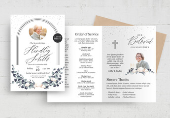 Simple Funeral Program Obituary Flyer Poster with Watercolour Floral Elements