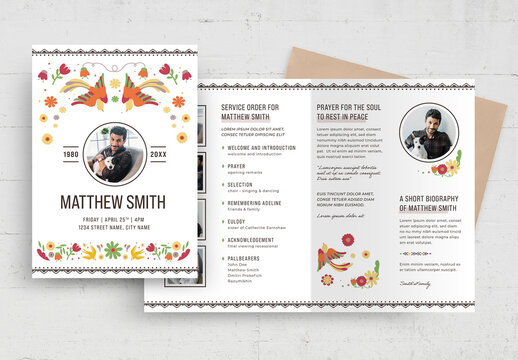 Funeral Program Obituary Printable Layout with Mexican Elements