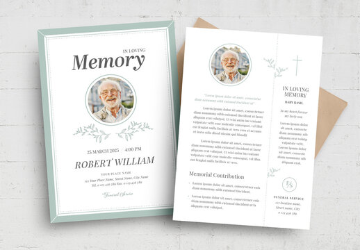 Memorial Service Obituary Announcement Funeral Program Card Layout