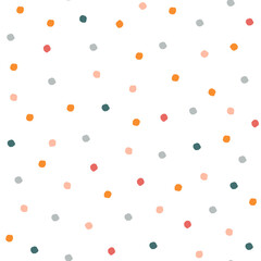 A simple abstract seamless pattern with chaotic multicolored dots. Minimal simple print. Vector graphics.