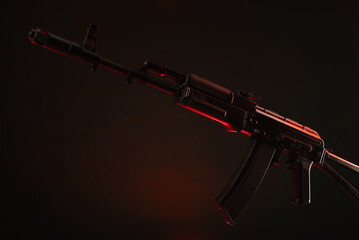 kalashnikov assault rifle in smoke