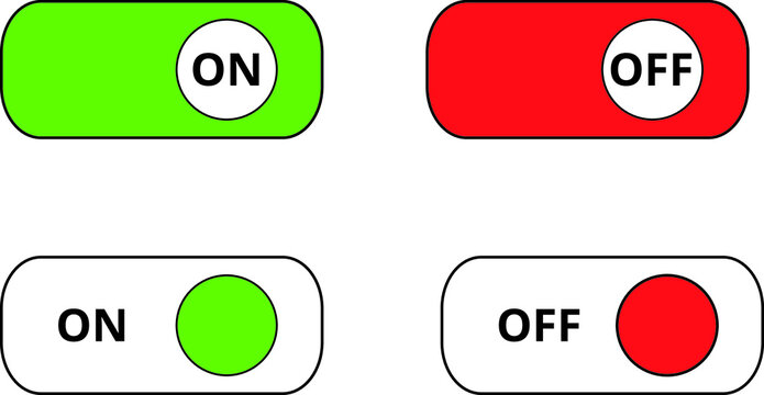 Iconos de Botones on y off sobre de color rojo y verde. Vector