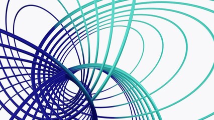 3d dynamic animation of an abstract knot in green-blue design creates abstract loops on a white background, the original shape resembles a flower