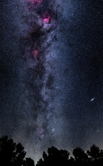 Cygnus nebula. Landscape with Milky way galaxy. Night sky with stars. Cygnus Loop. Cygnus constellation. Andromeda galaxy