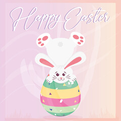 Cute bunny cartoon kawaii on a easter egg Happy easter card Vector