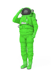 astronaut explorer is doing a soldier salute pose on white background