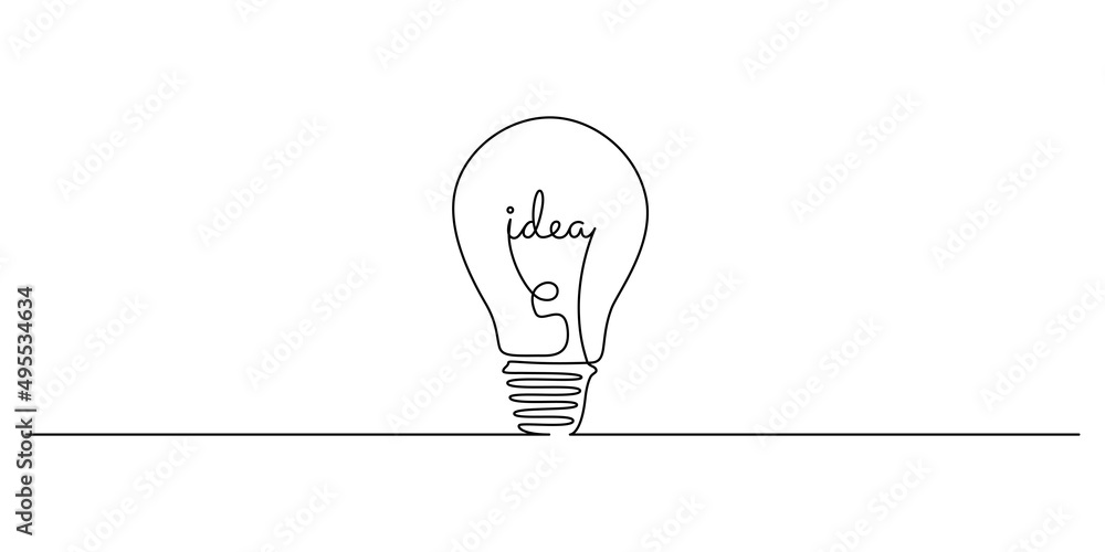 Leinwandbilder light bulb with idea in one continuous line drawing. innovation symbol and creative mind concept in 