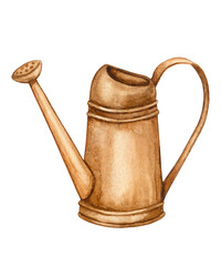 Garden watering can. Watercolor element on the theme of Gardening, spring seedlings, cultivation of vegetables. © Alyona Pugachova