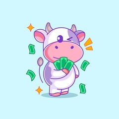 Cute cow has a lot of money