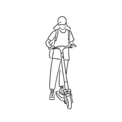 Cute young girl riding an electric scooter. Isolated on white background. Vector illustration. Sport activities. Eco-friendly transport concept. Electric Scooter Icon illustration Vector.