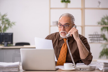 Old male employee working at workplace