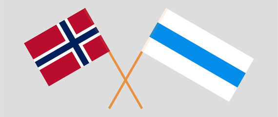 Crossed flag of Norway and anti-war white-blue-white flag of Russian opposition