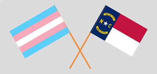 Crossed flags of Transgender Pride and The State of North Carolina. Official colors. Correct proportion
