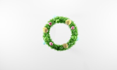 3 d render. Easter wreath with Easter eggs isolated on a white background. 3d illustration