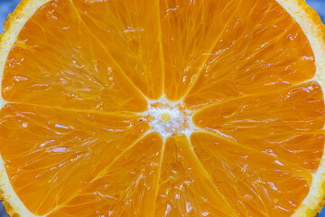 Looking down at a close up of a cut orange