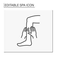 Beauty procedure line icon. Foot massage for pain reduction. Reflexology. Cosmetology. Spa concept. Isolated vector illustration. Editable stroke