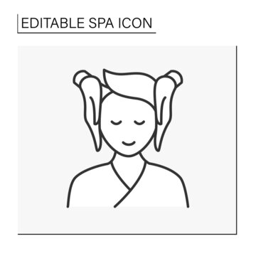 Beauty procedure line icon. Facial massage for man. Face lifting, anti-ageing massage. Cosmetology. Spa concept. Isolated vector illustration. Editable stroke
