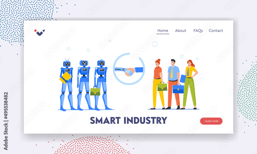 Poster smart industry landing page template. robotics and artificial intelligence business technology, coop