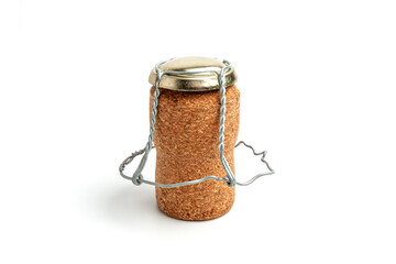 Wine corks from glass bottles on a white background Wine bottle opener with cork stoppers.
