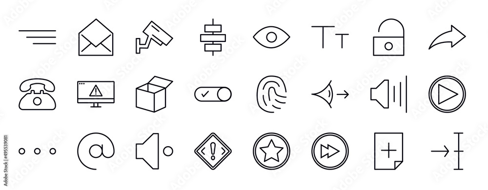 Poster user interface editable line icons set. user interface thin line icons collection. side menu, envelo
