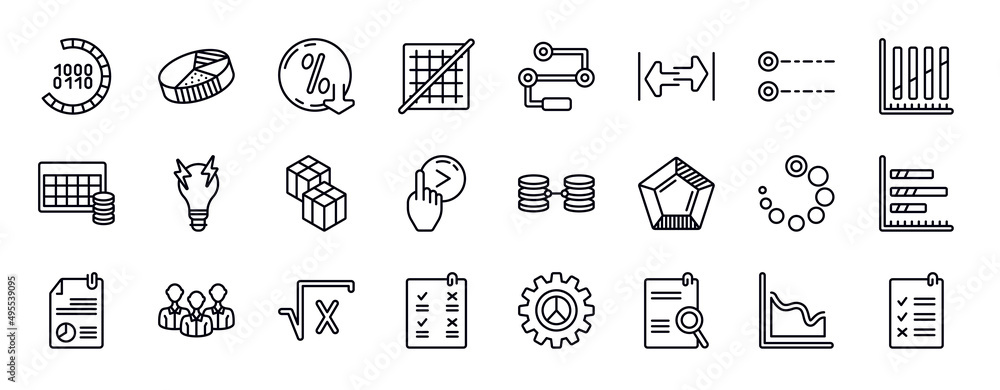 Aufkleber user interface editable line icons set. user interface thin line icons collection. binary code loadi
