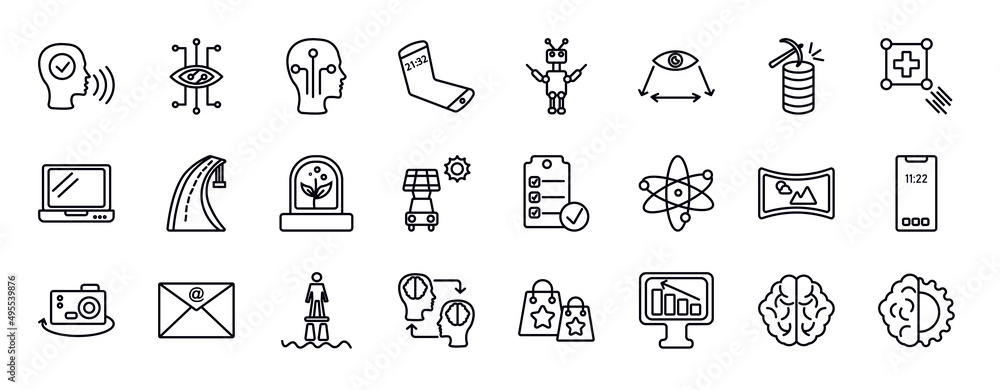 Poster artificial intellegence editable line icons set. artificial intellegence thin line icons collection.