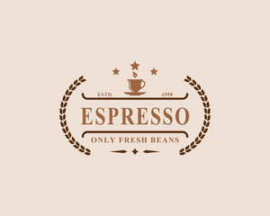 Classic Retro Badge Coffee Shop Logos. Cup, beans, cafe vintage style design vector illustration