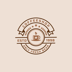 Classic Retro Badge Coffee Shop Logos. Cup, beans, cafe vintage style design vector illustration