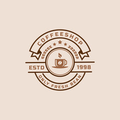 Classic Retro Badge Coffee Shop Logos. Cup, beans, cafe vintage style design vector illustration