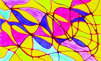 Abstract neurographic illustration with tangled lines.  Vector hand drawn color mosaic background. Neuroart design. Watercolor markers and ink.

