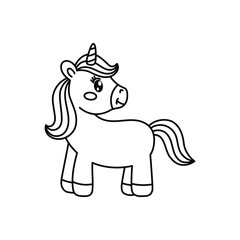 cute little unicorn on a white background. children's coloring book, book illustration