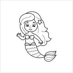 beautiful cute mermaid coloring book on a white background. children's book illustration