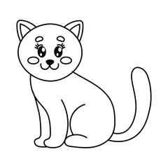 cute pet cat with beautiful eyes. black and white illustration. children's drawing