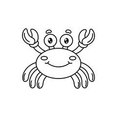 cute sea crab on a white background. black and white illustration. children's drawing