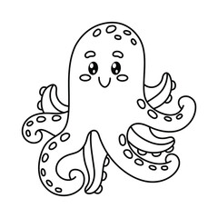 Cute sea octopus on a white background. Children's drawing