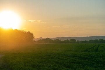 sunset over the field, moody style, no people, copy space, nature background, Slovakia, Europe