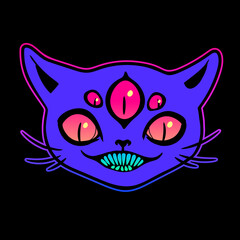 funny magical cat with creepy smile - obrazy, fototapety, plakaty